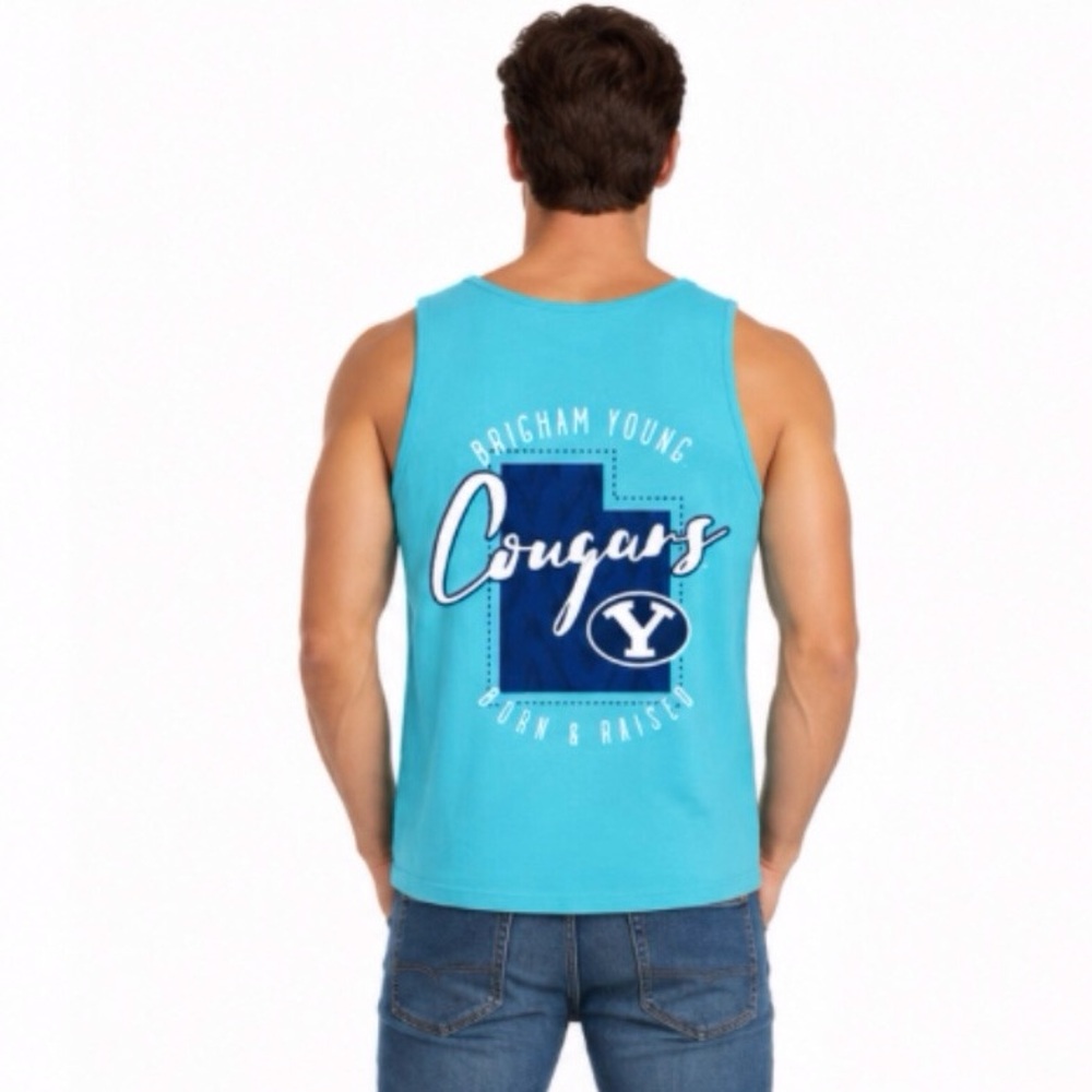 BYU Cougars T Shirt Size Medium Tank Top Comfort Colors Front & Back Logos New